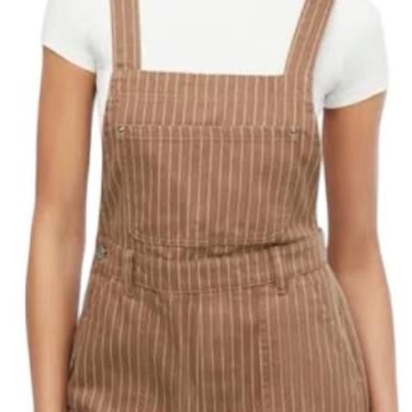 WeWoreWhat Slit Overall Short - Brown Pinstripe - Size XS - Picture 1 of 8